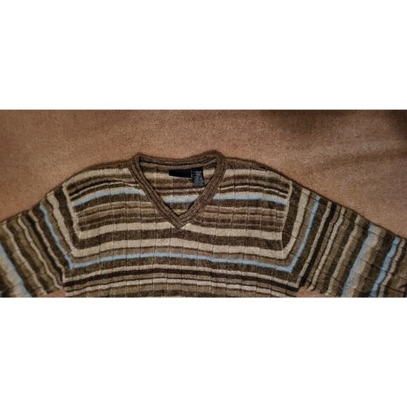 Liz Claiborne Sweater Womens Large Wool Blend Cardigan Striped Taupe - Picture 5 of 8